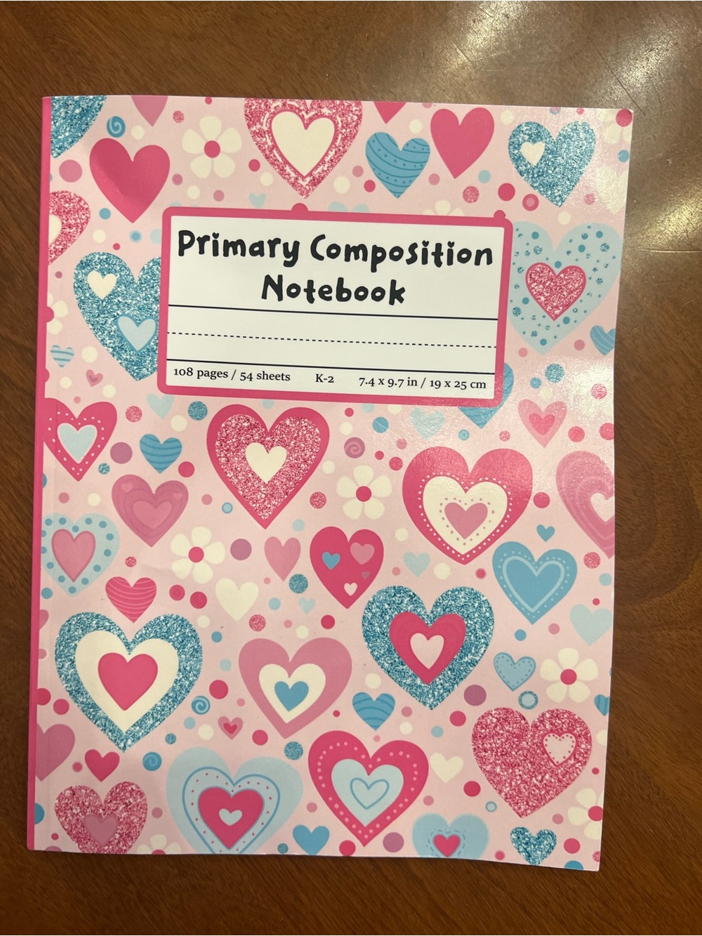 New Primary Composition Notebook k-2 for girls Pink Heart Pattern